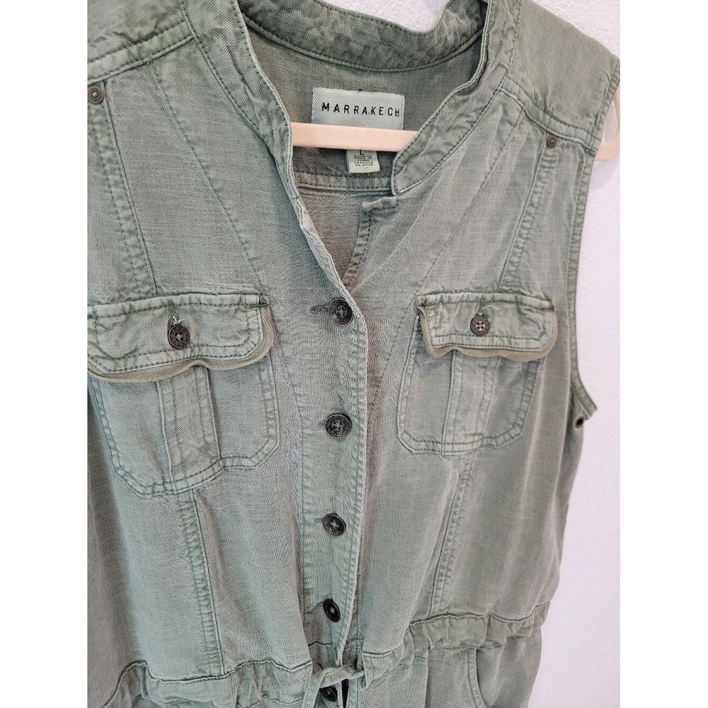 Marrakech Anthropologie Women L Green Linen Blend Utility Romper Drawstring - Picture 3 of 9